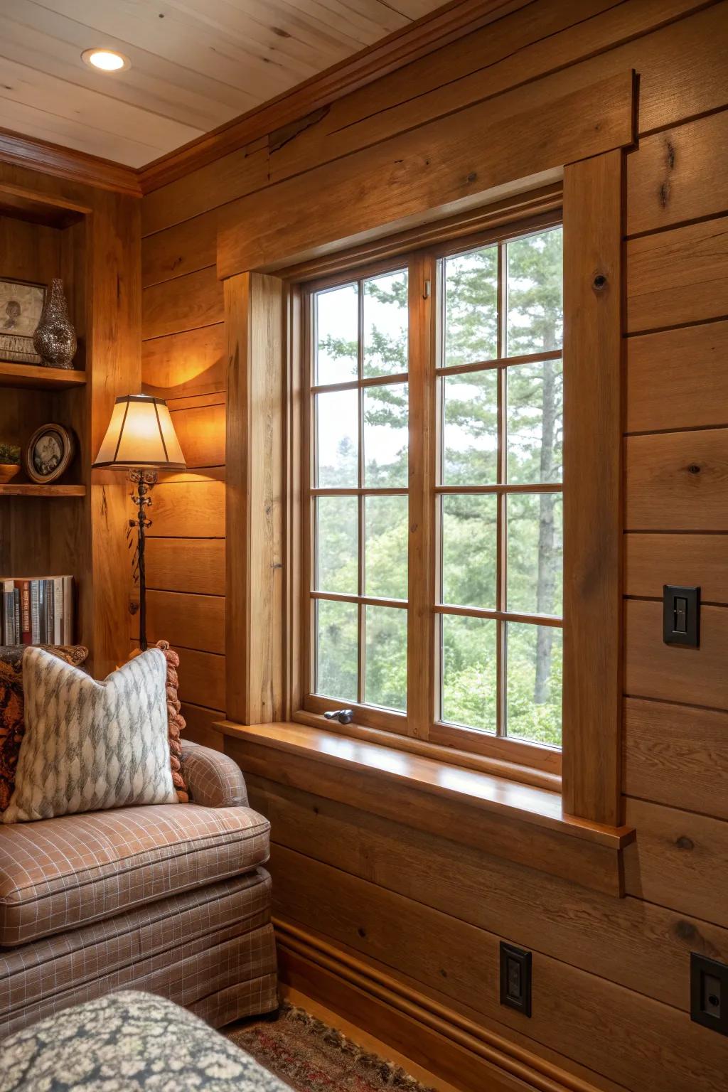Shiplap trim adds texture and a cozy, cabin-like feel.