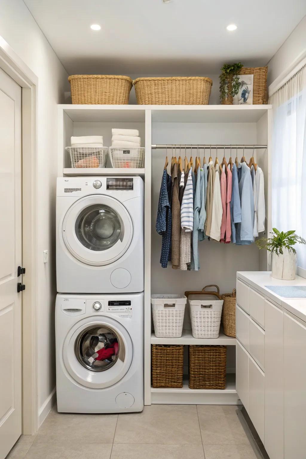 A clothes rod offers a convenient solution for hanging freshly washed clothes.