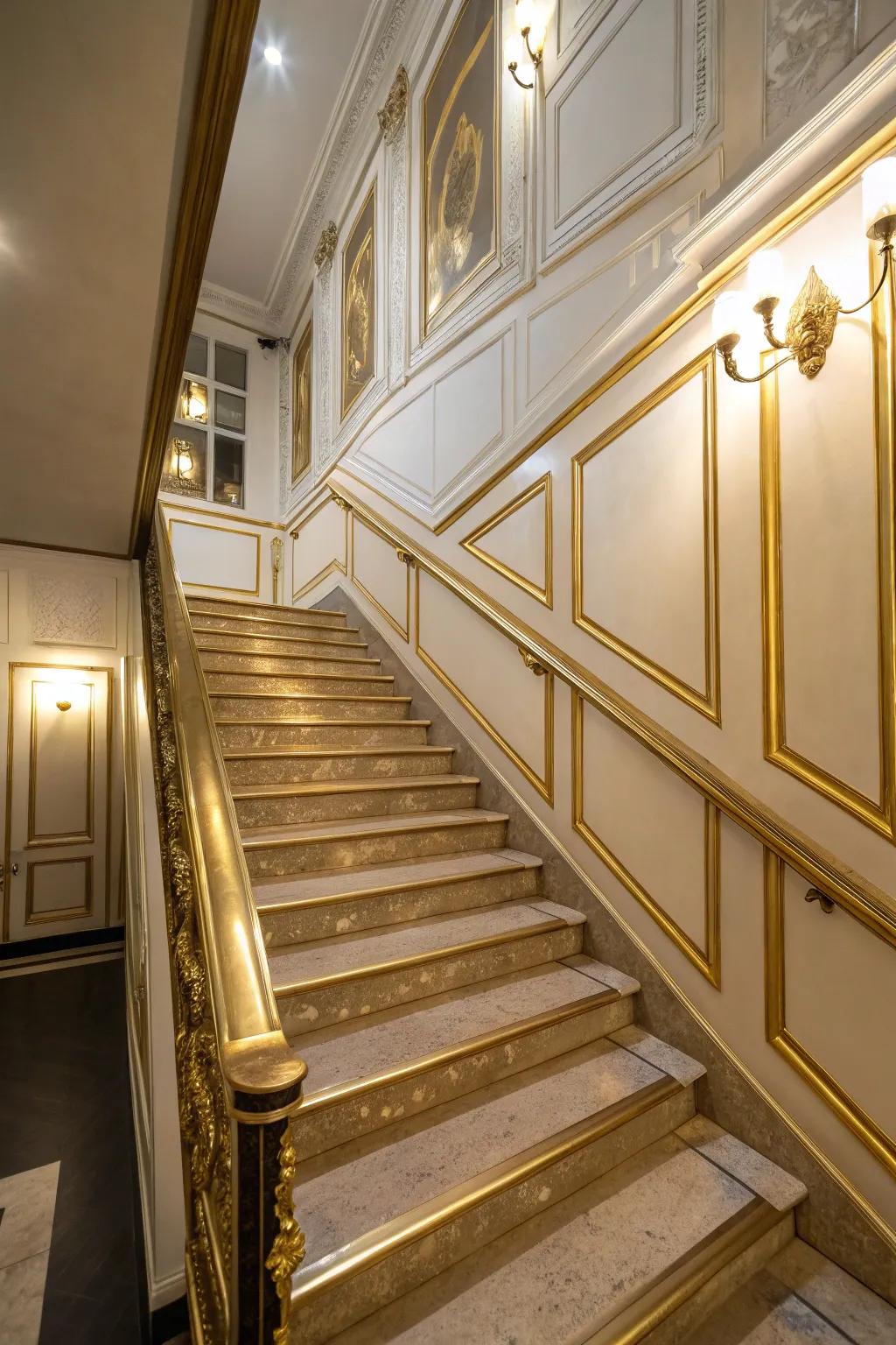 Include a luxurious touch to your staircase with metallic accents.