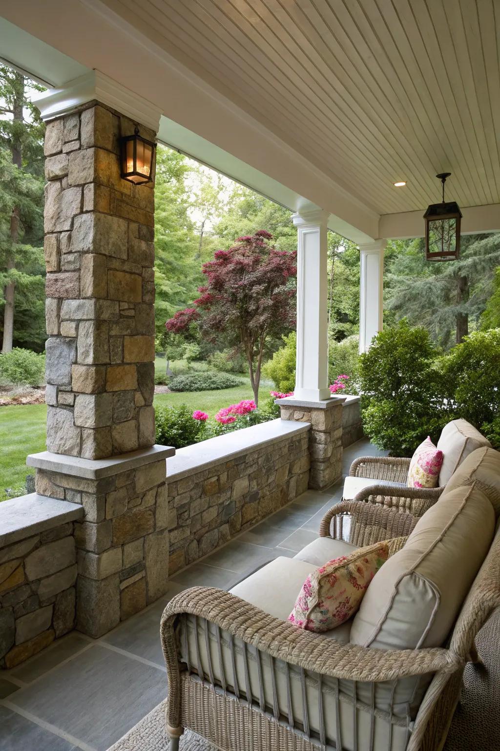 Stone half-walls compose a cozy, secluded space.