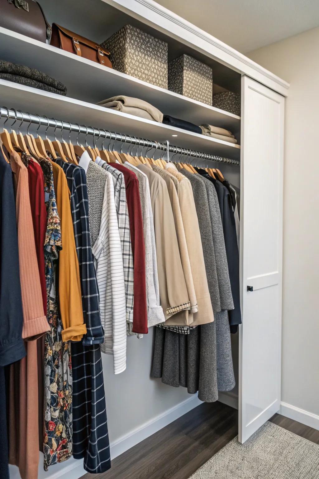 An extra clothes rod in the closet provides additional hanging space.