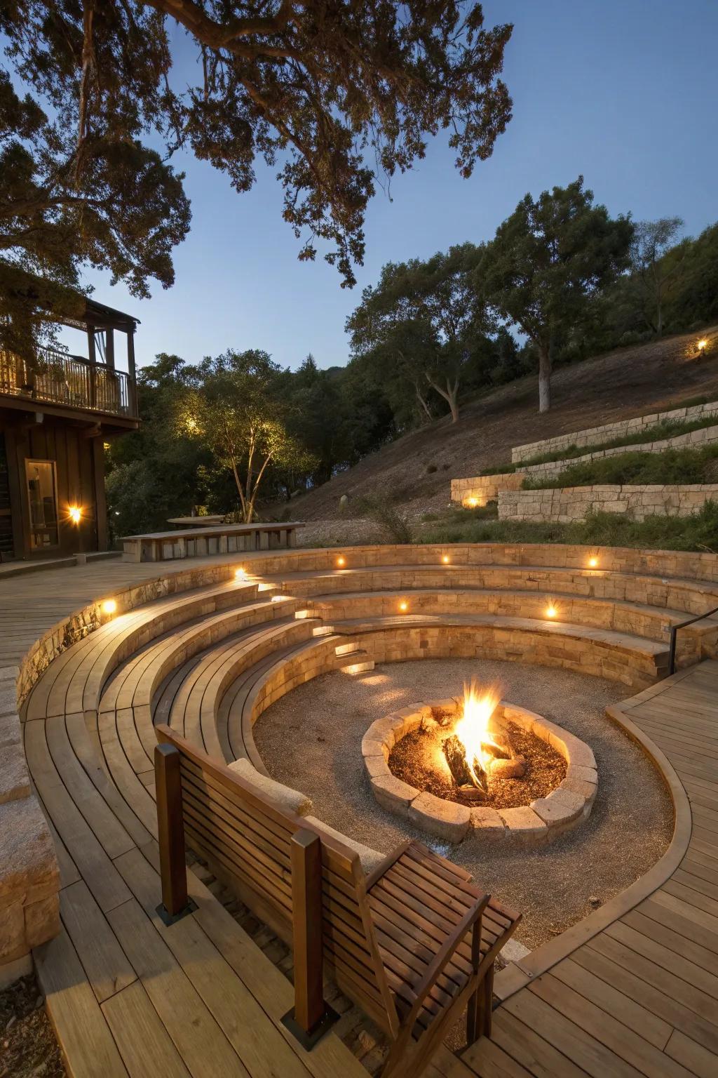 A natural amphitheater surrounds this sunken fire pit.