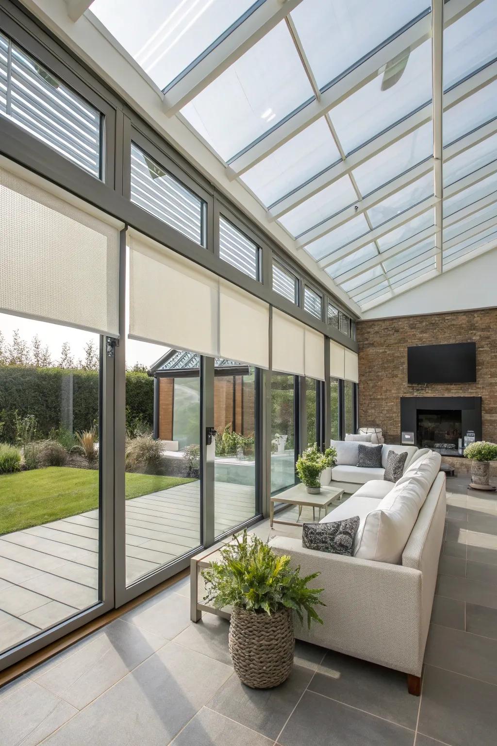 Automated shades provide smooth control in your sunroom.