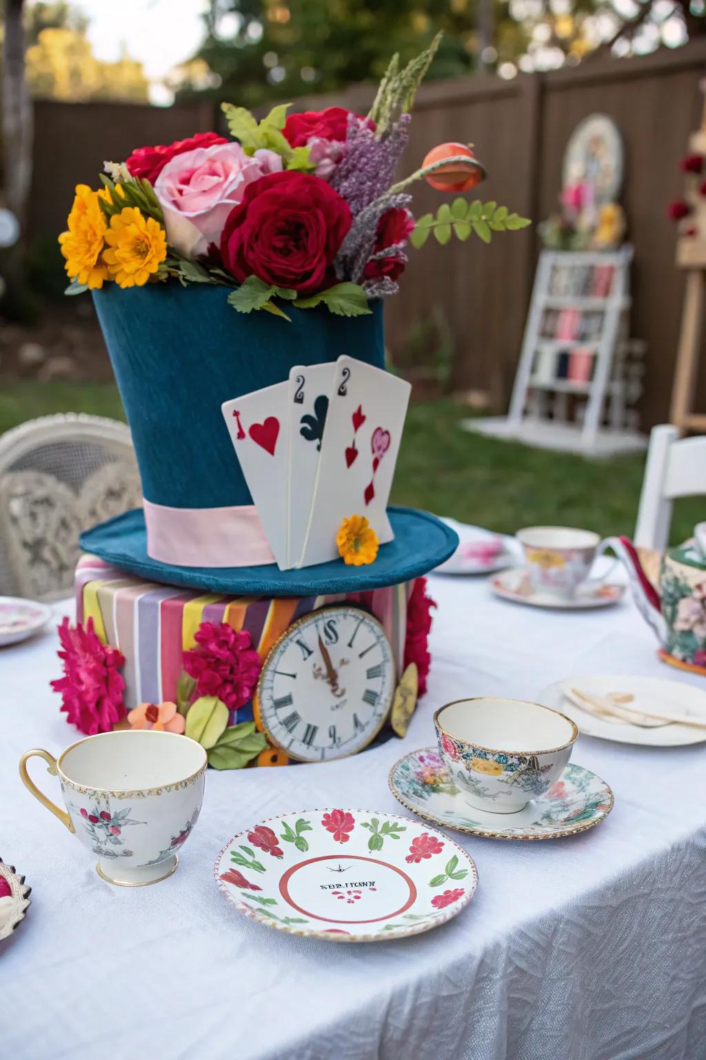 A whimsical theme such as Alice in Wonderland contributes enchantment to the party.