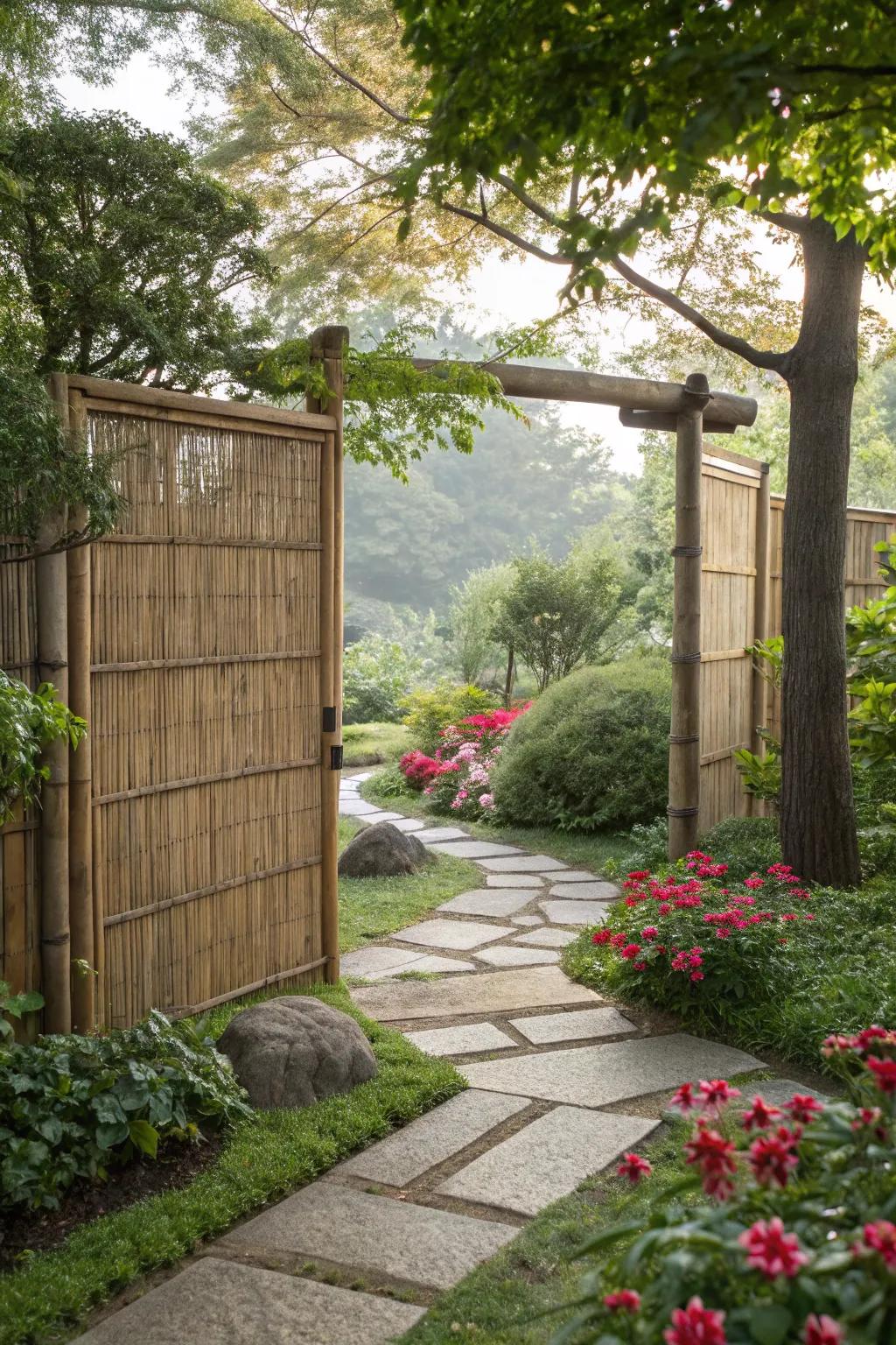 Rush screen barriers furnish an organic and earthy nuance.