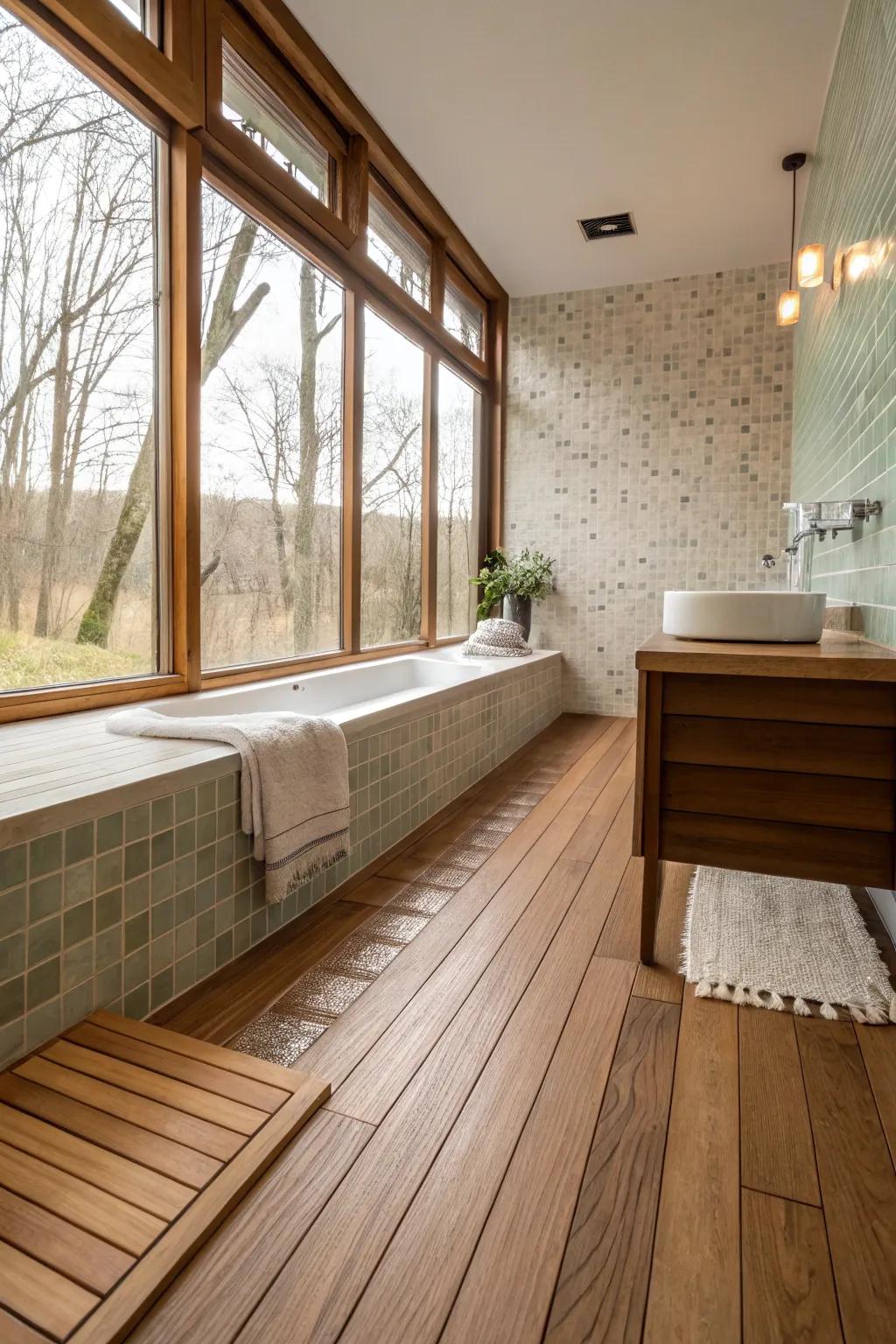 Soft contrast tiles fashion a gentle flow into a timber floor.