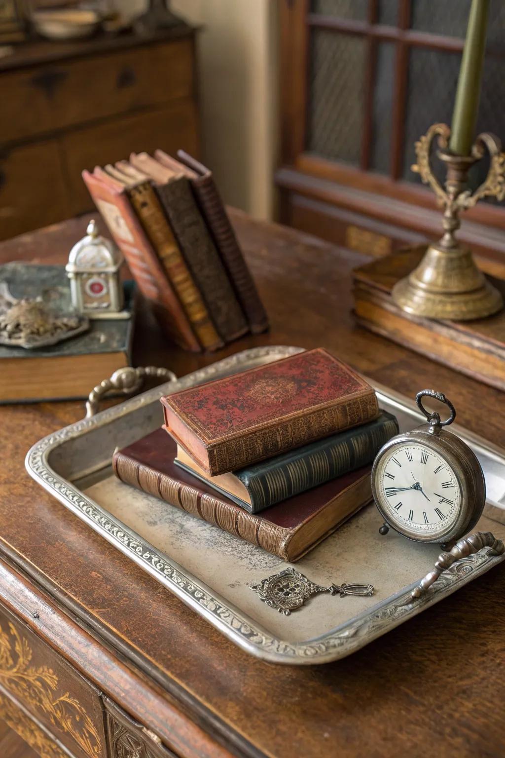 A nostalgic space featuring a charming vintage serving tray.
