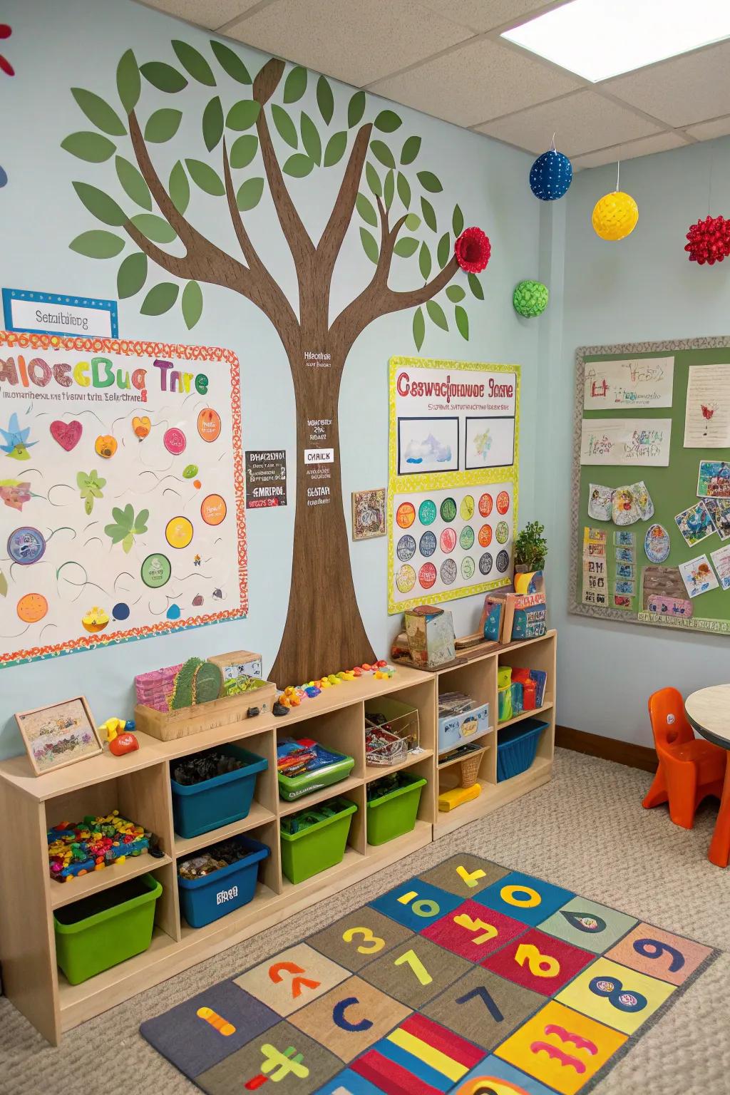 An interactive learning tree bulletin board showcasing educational games.