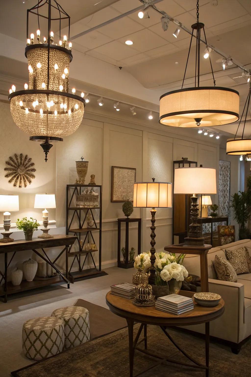 Layered lighting adds dimension and balance.