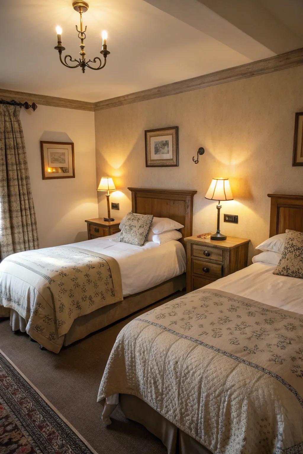 Accent illumination fashions a cordial and intimate ambiance in the area.