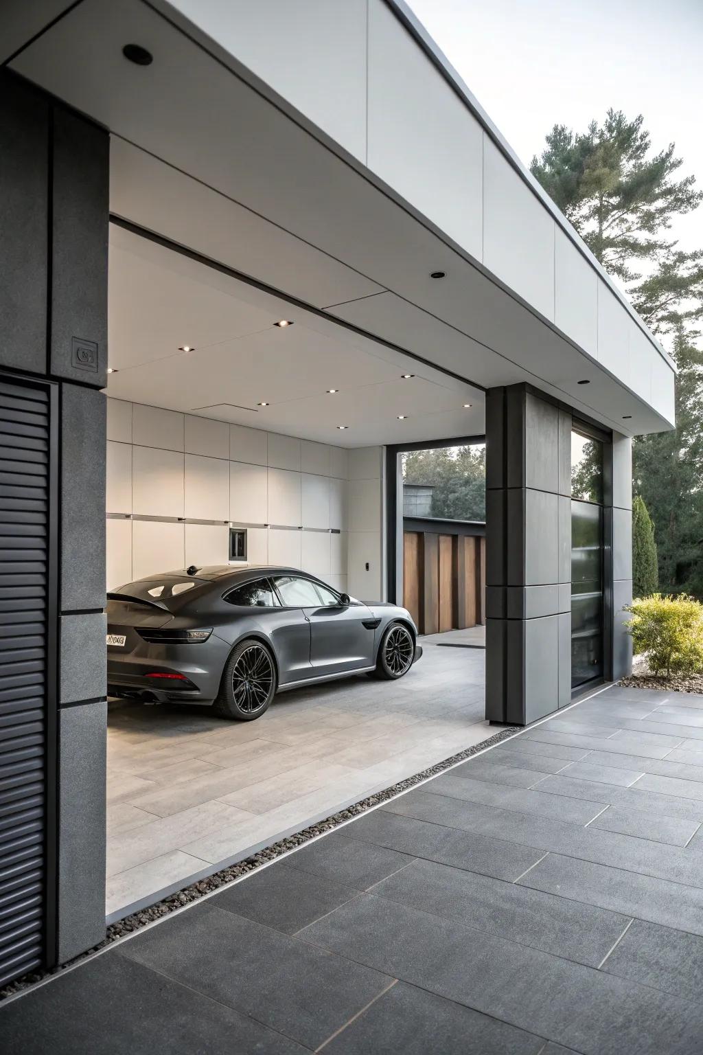 Monochrome shades of grey for a sleek, minimalist garage.