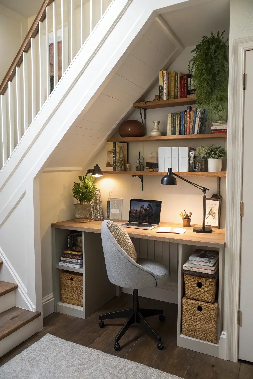 An efficient and cozy work-from-home nook.