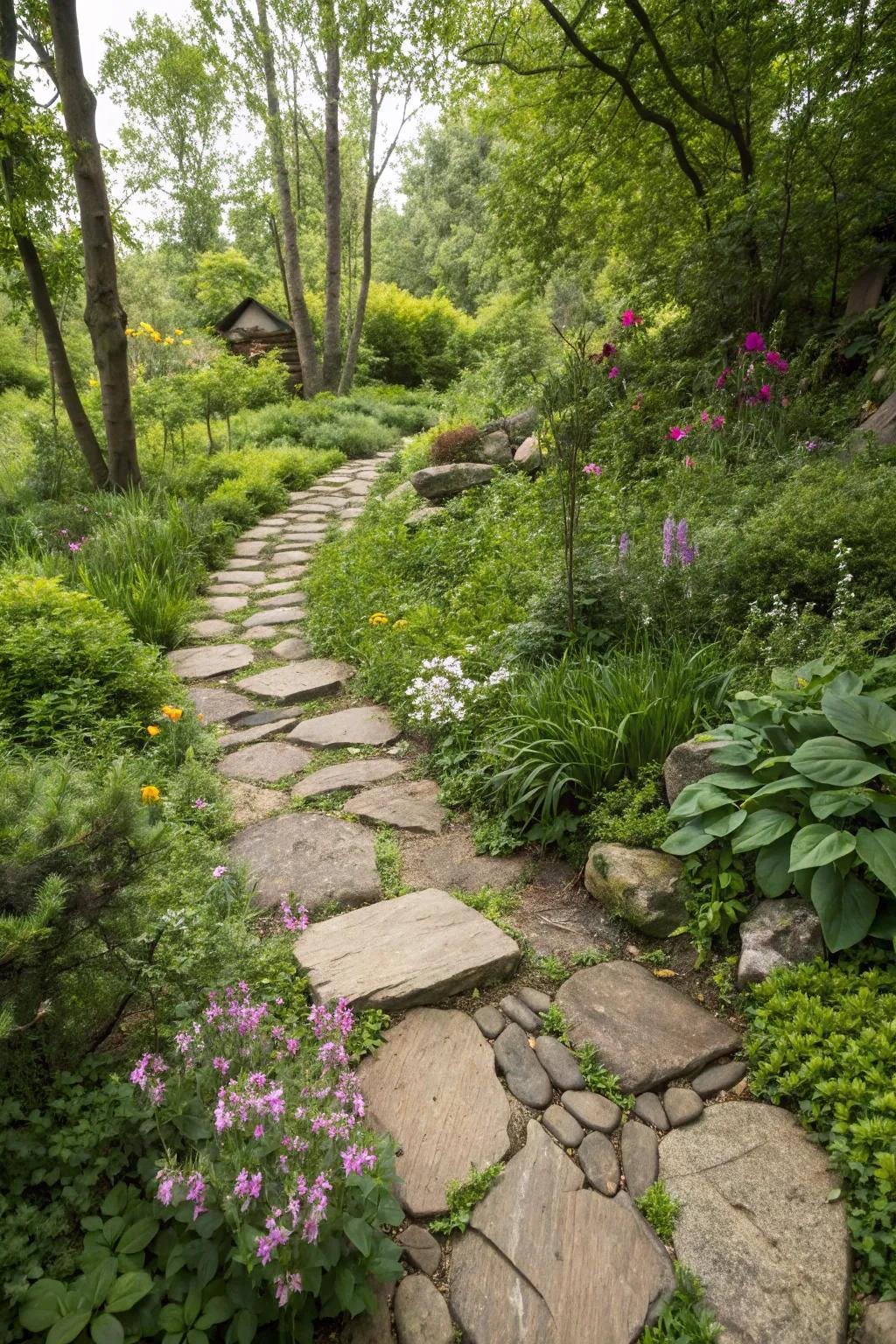 Sustainable paths utilize eco-friendly materials that blend in with nature.