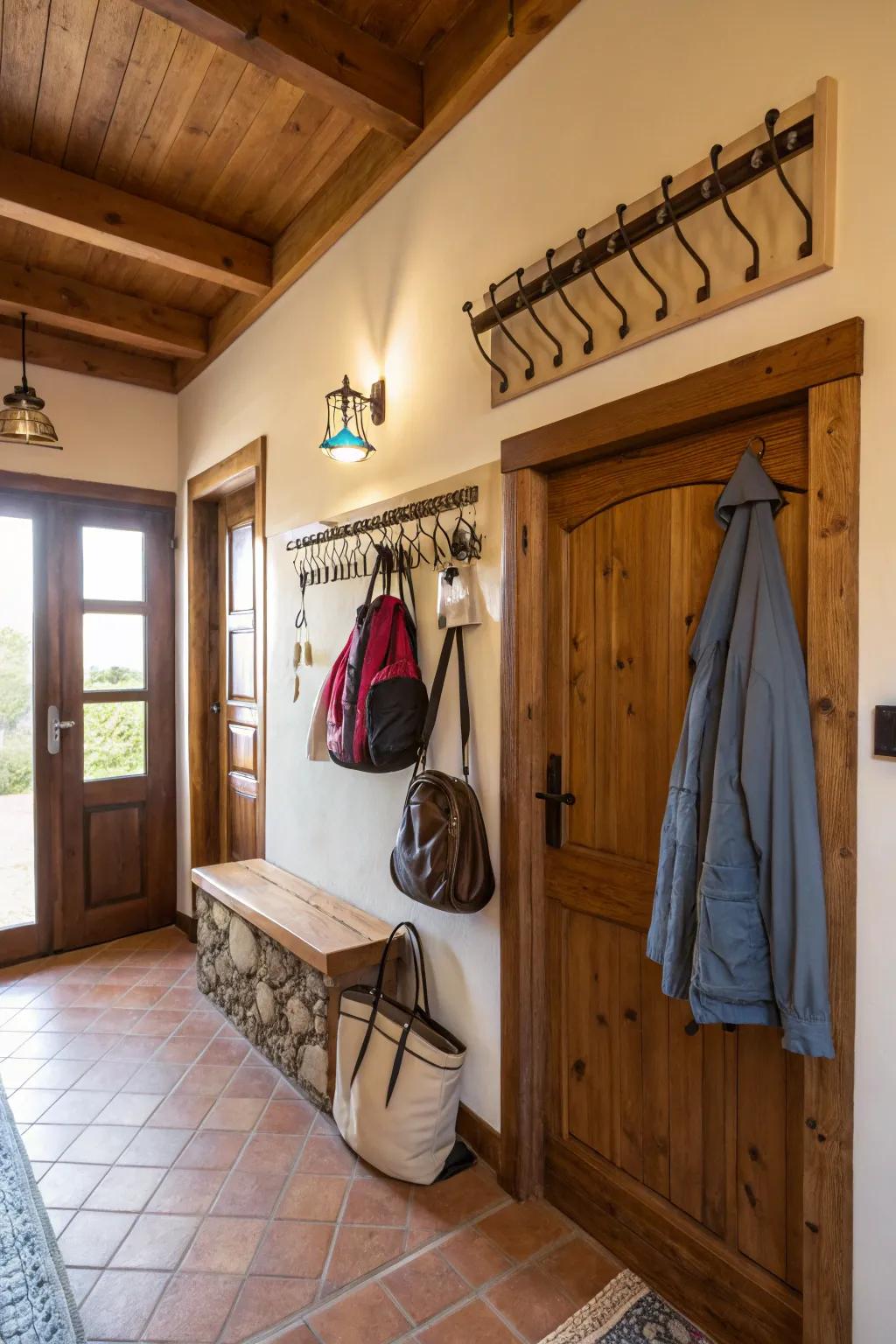 Hanging fixtures and racks enhance organization and usability.