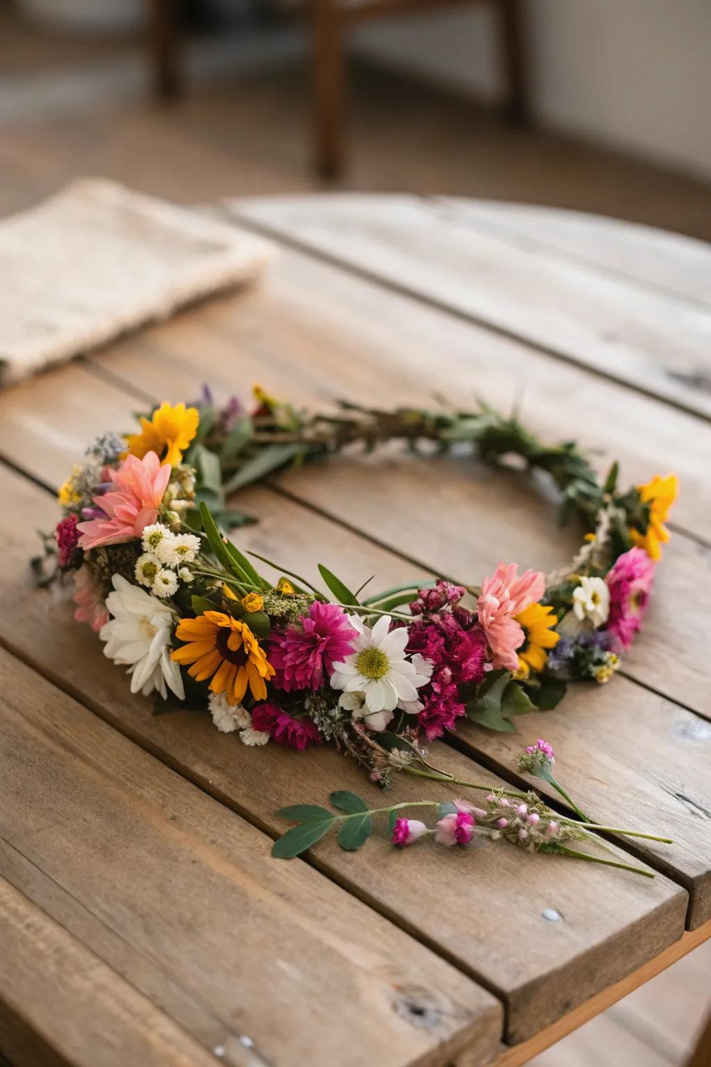 A flower crown made with blooms.