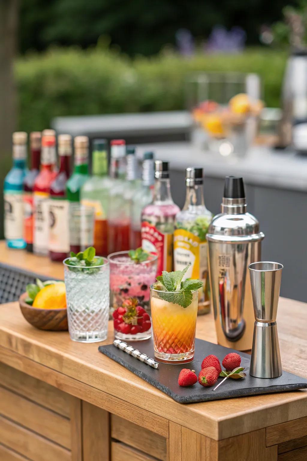 A DIY cocktail bar encourages creativity and interaction.
