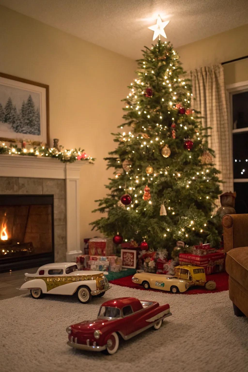 Vintage toys add whimsy and wonder to holiday decor.