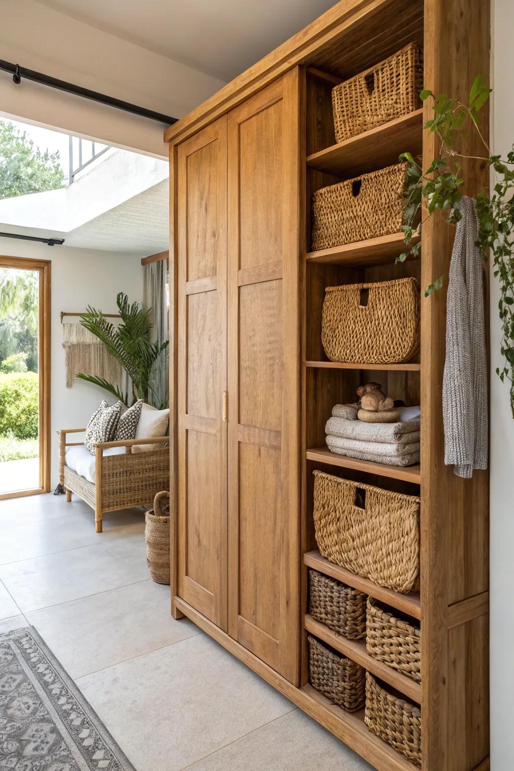Eco-friendly materials create warmth and sustainability to wall closets.