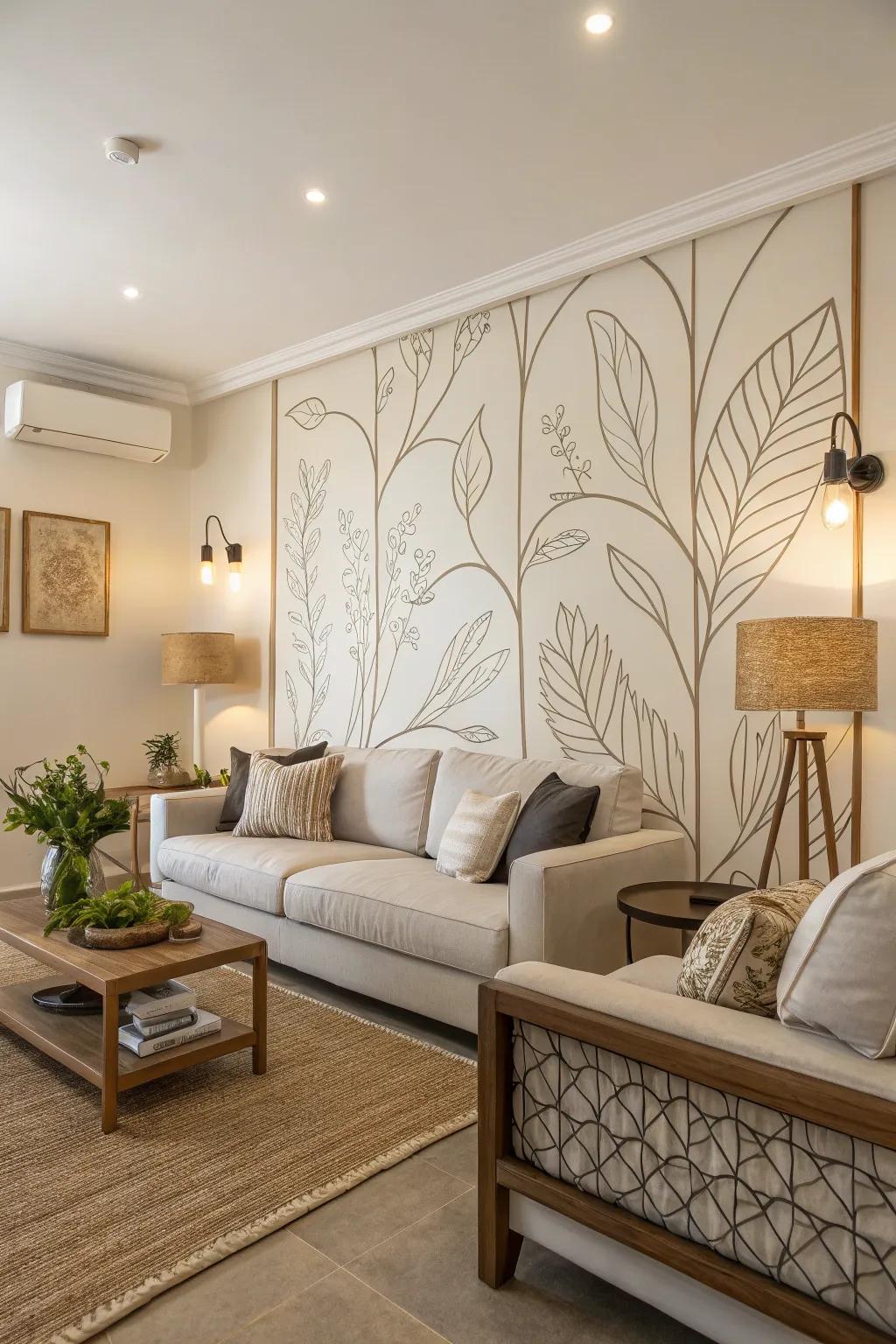 Discover peace through a soothing minimalist mural.