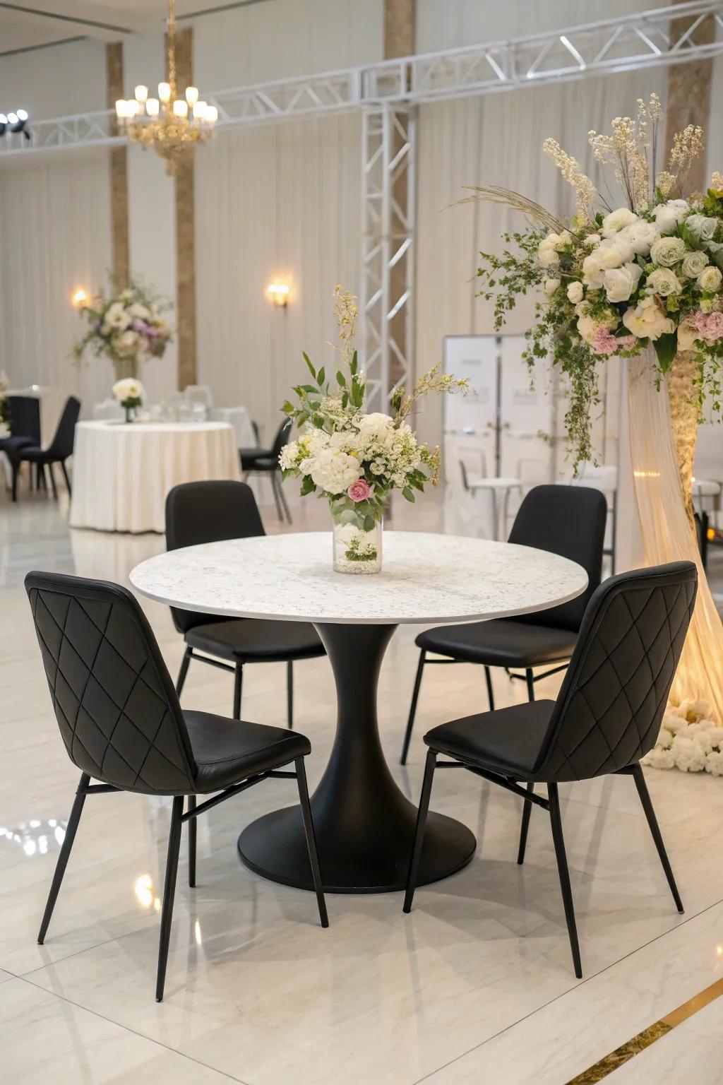 Modern simplicity with a bare table and sleek decor.