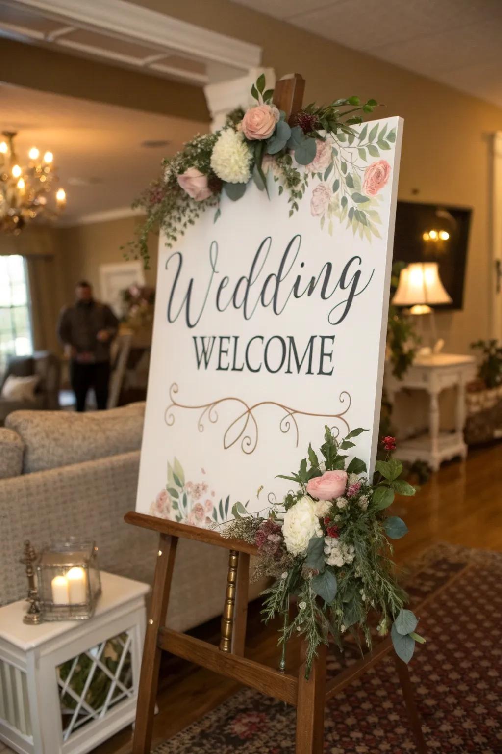 A greeting board featuring custom artwork, adding a personal touch to any wedding.