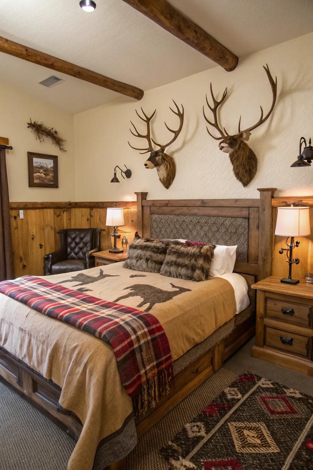 Antler accents usher a rugged elegance into your room.