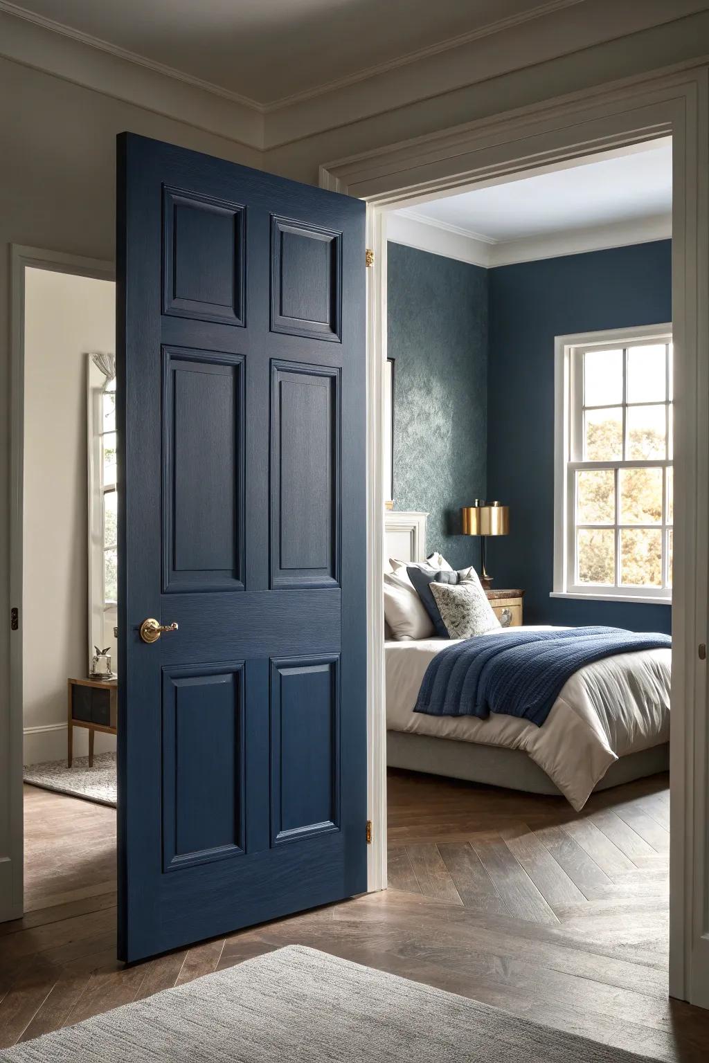Azure shade doors introduce depth and calm.