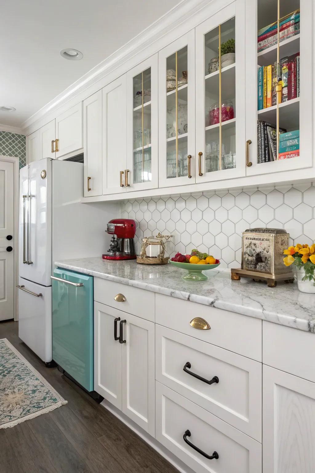 Artistic mix of hardware finishes creating visual interest.