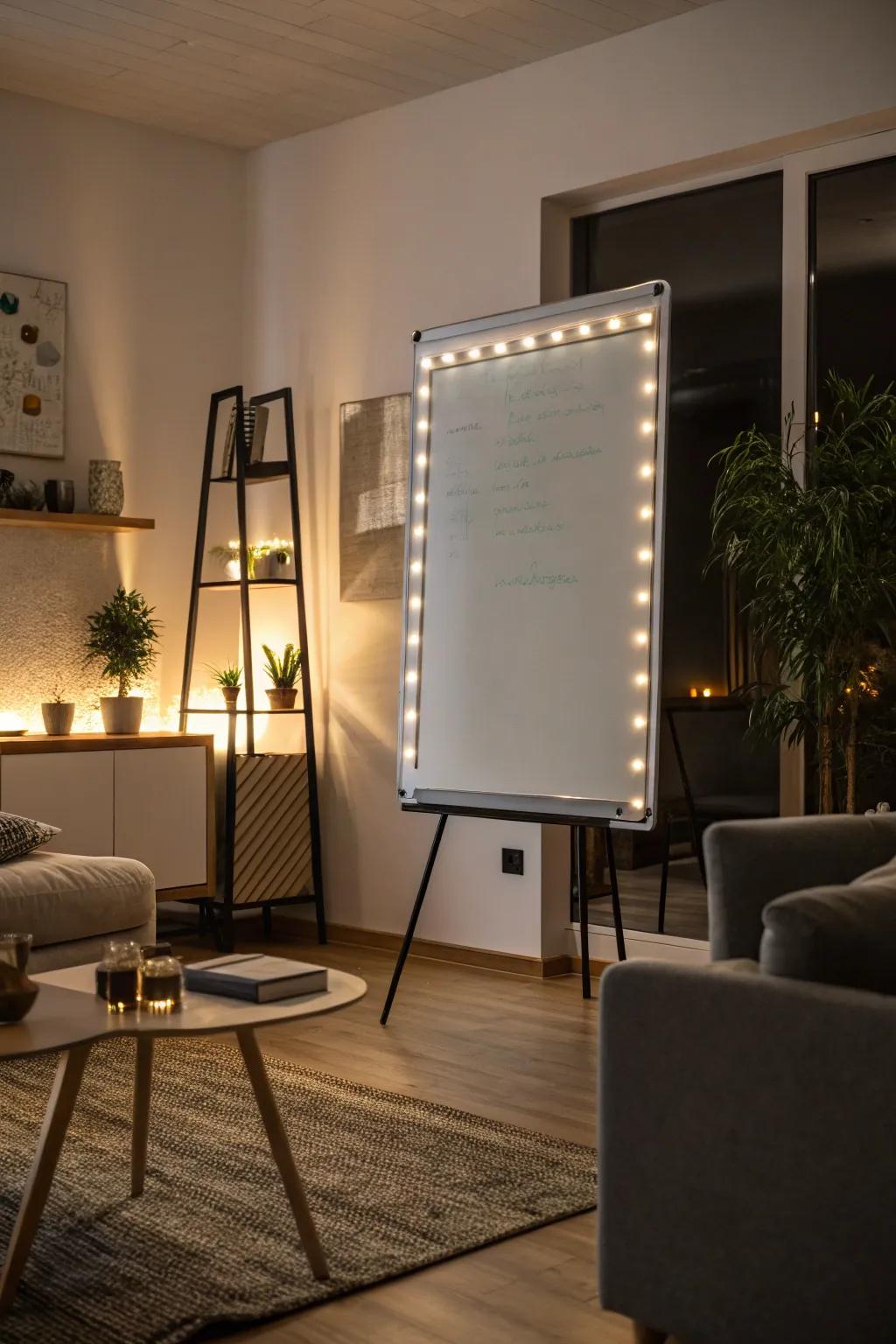 LED lights bestow upon the whiteboard a captivating and cozy luminosity.