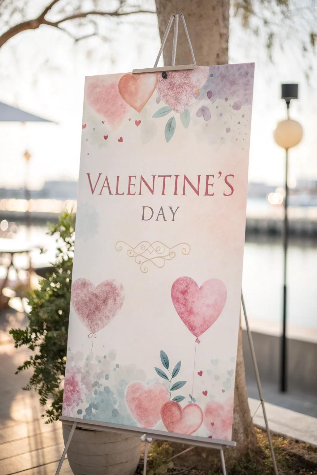 A whimsical Valentine's placard with dreamy translucent paint effects.