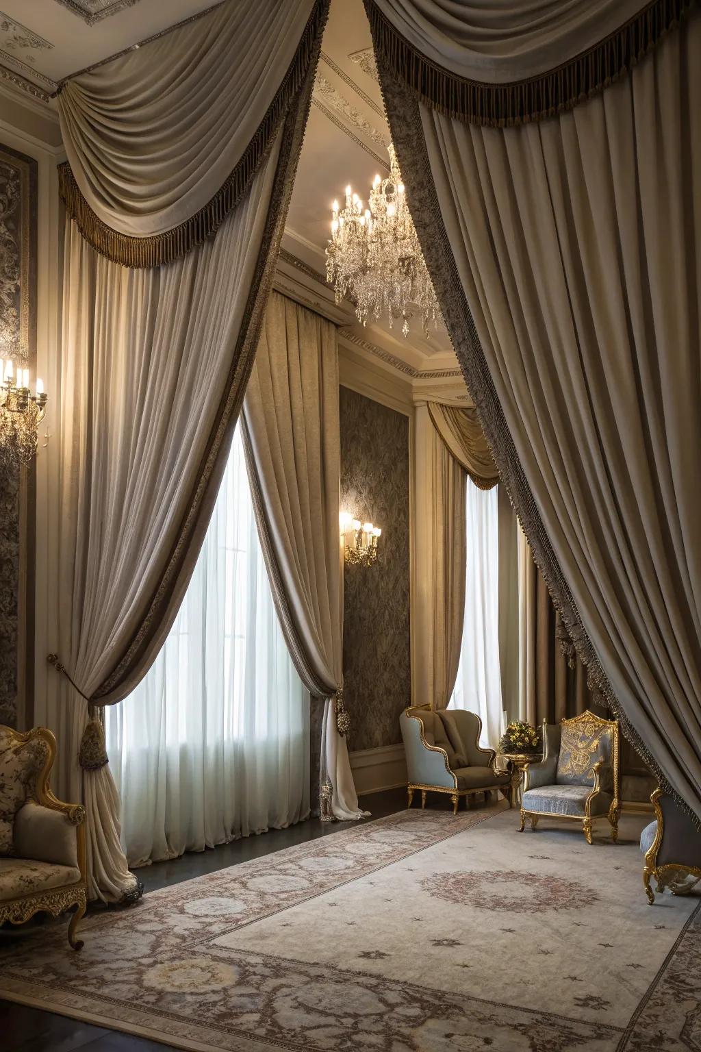 Dramatic drapes add luxury and impact to the room.