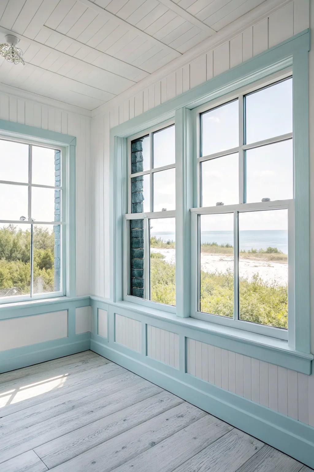 Faint azure frames bring a breezy feel to any space.