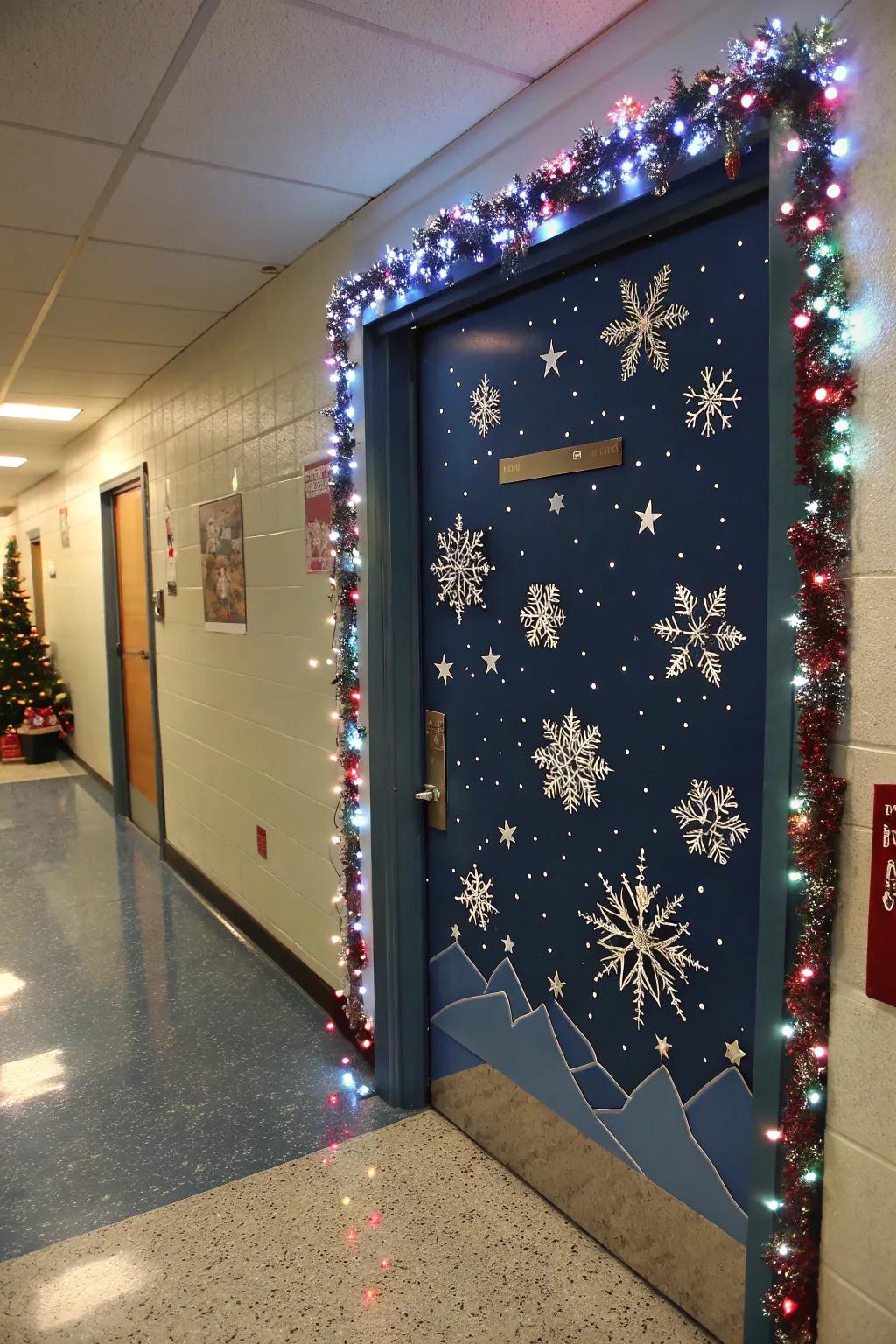 A starry night flake-fall imparts elegance to this entrance