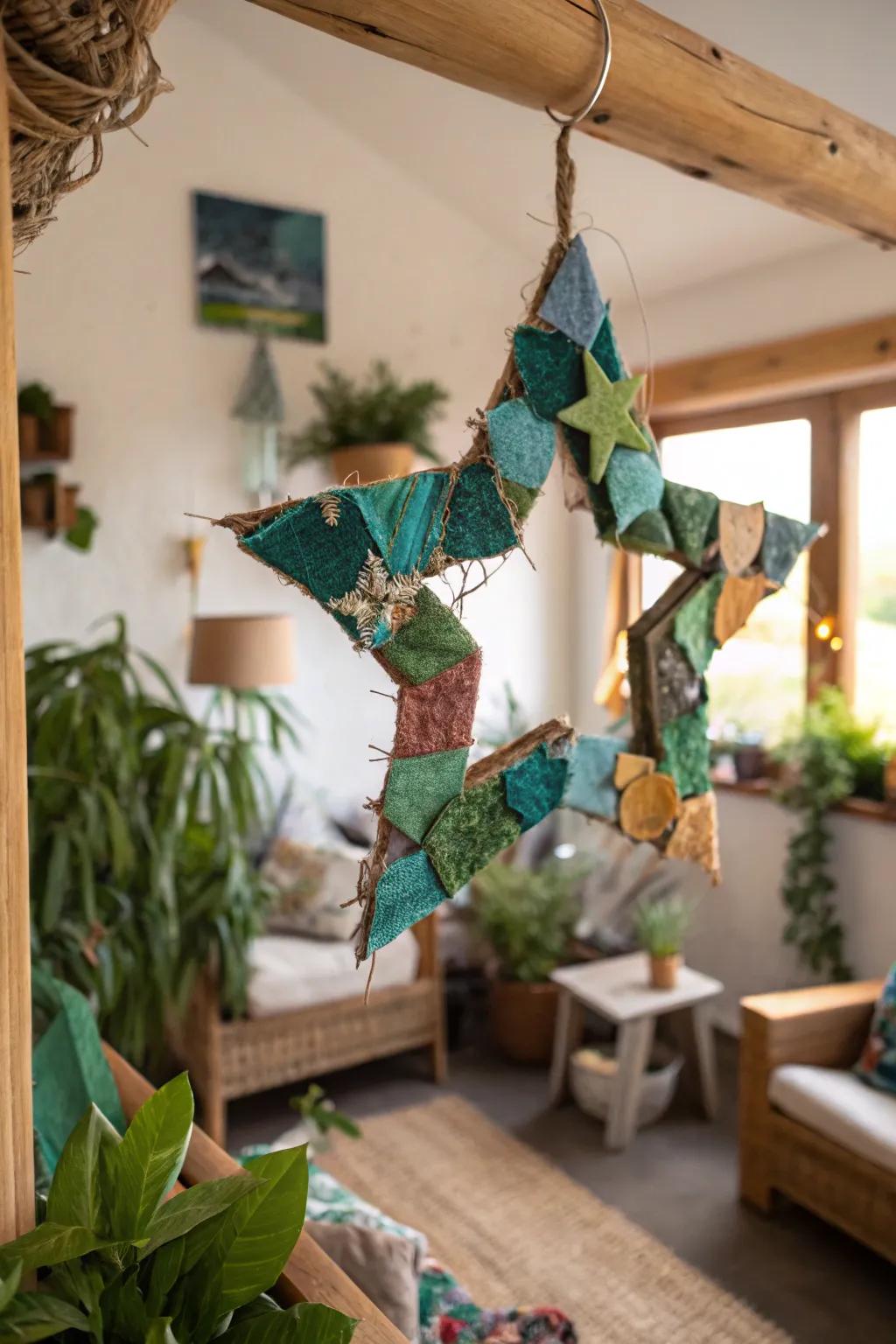 An eco fabric star wreath for conscious living.