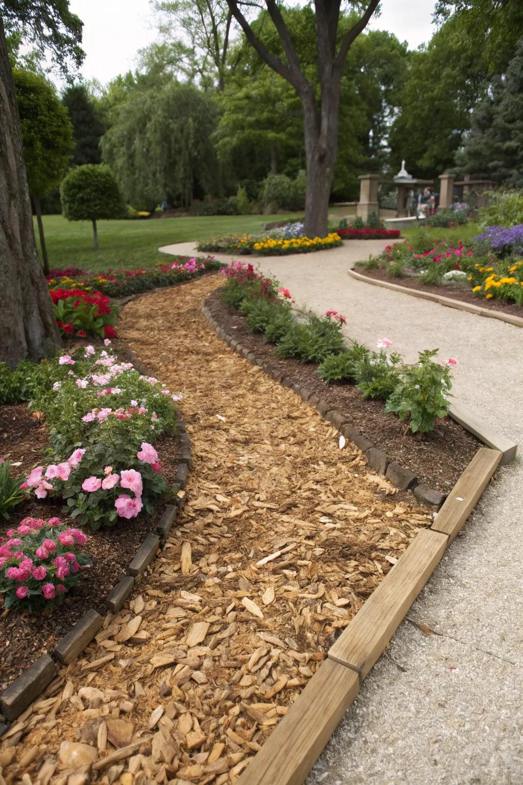 <strong>Wood chips</strong> present a low-maintenance alternative to traditional lawns.” loading=”lazy” class=”pimg”>
	</picture><figcaption><strong>Wood chips</strong> present a low-maintenance alternative to traditional lawns.</figcaption></figure>
<p>Substitute grass with <strong>wood chips</strong> to achieve a garden that demands less maintenance. It’s drastically reduced my needs for mowing and watering.</p>
<h3>Some ideas to consider:</h3>
<ul class=