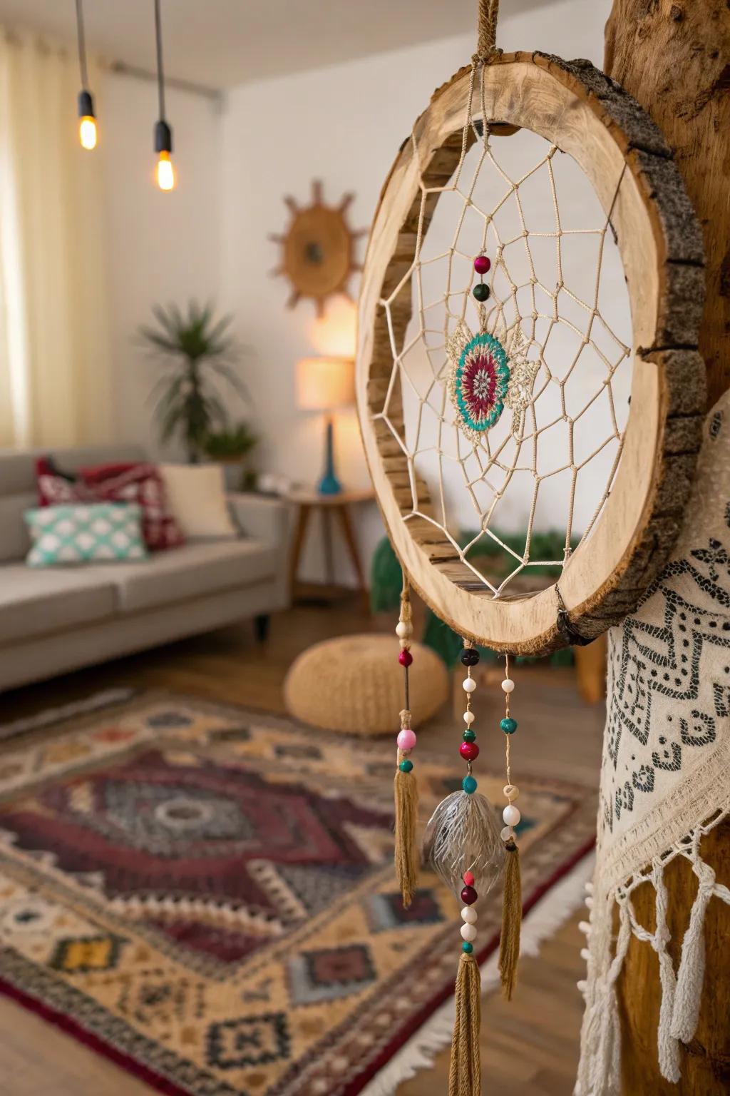 Bohemian dream catcher wreath for a free-spirited flair.