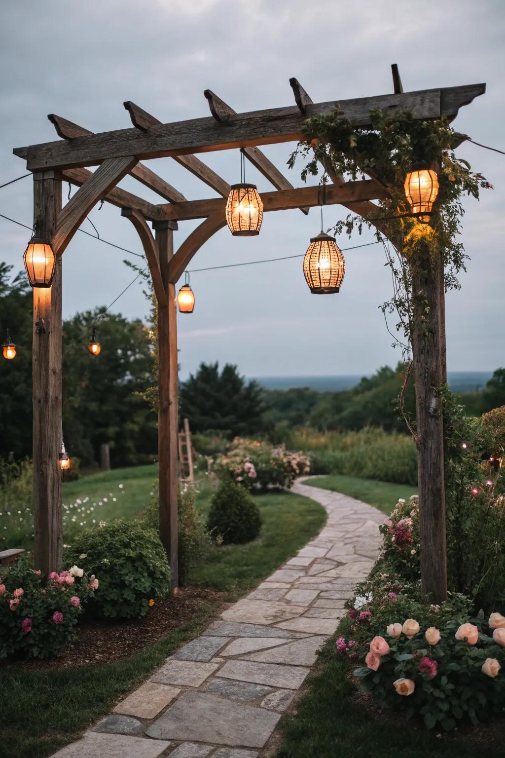 Lamps add a warm glow and romantic atmosphere.