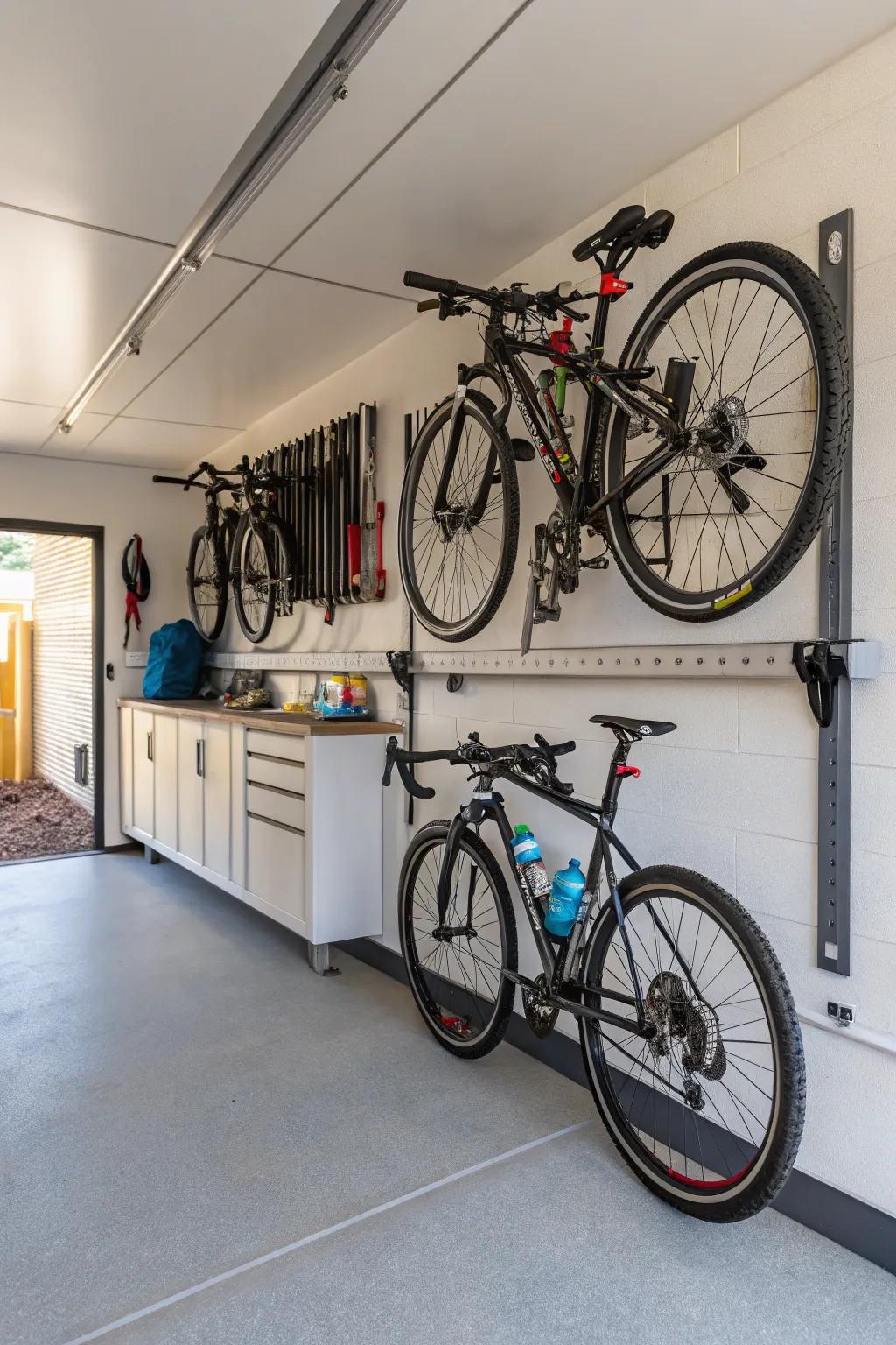 A bike rack keeps bicycles organized and accessible.