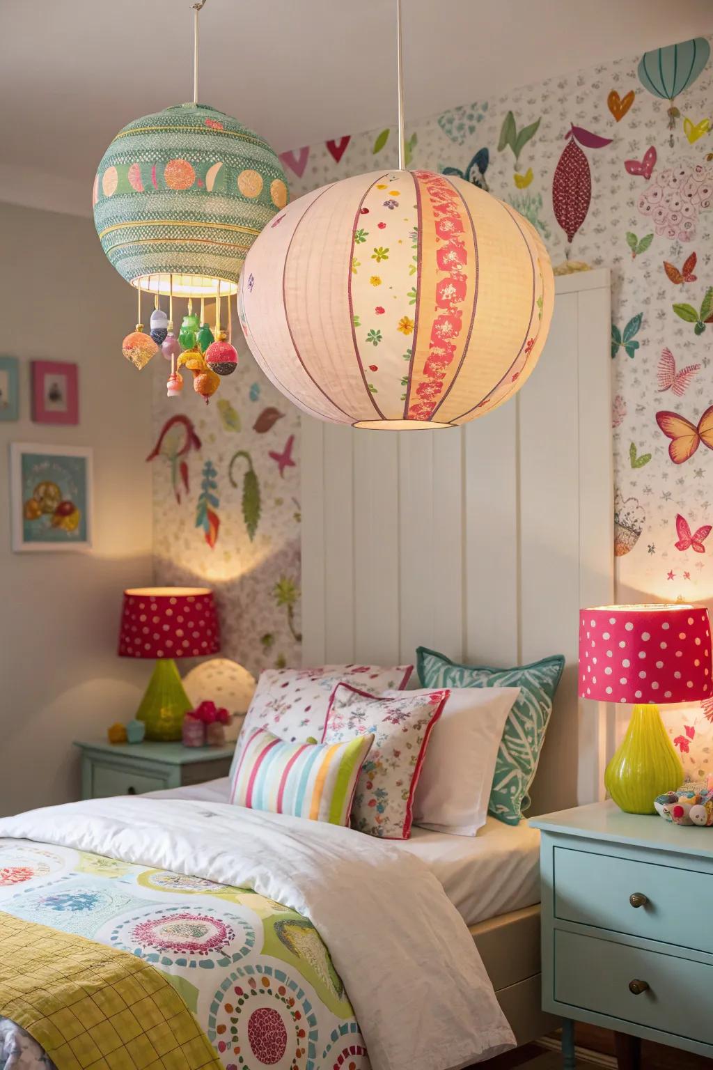 Playful light fixtures add character and illuminate the room with charm.