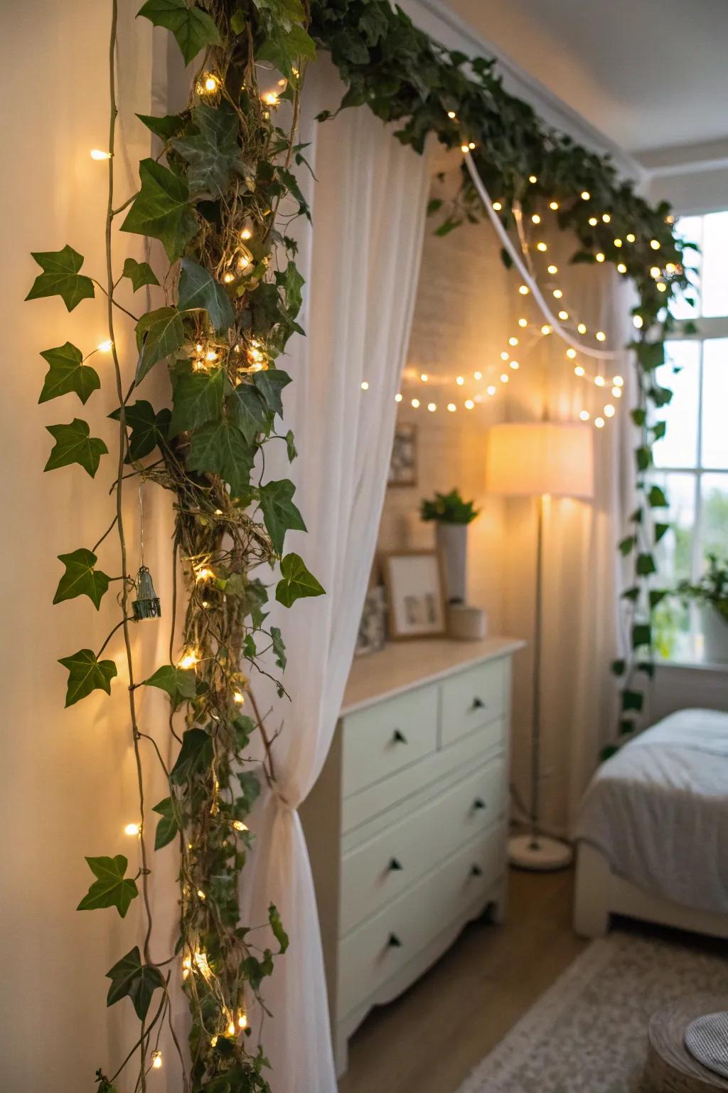 Bring a touch of nature indoors with lights and greenery.