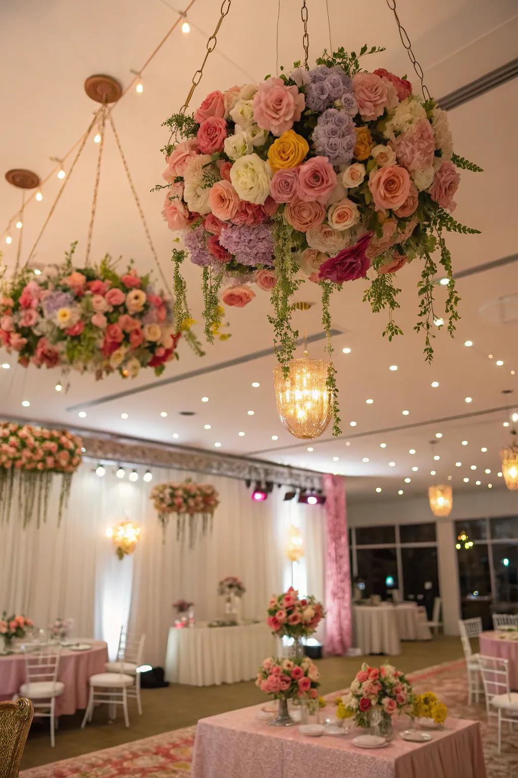 Add whimsy with hanging botanical arrangements.