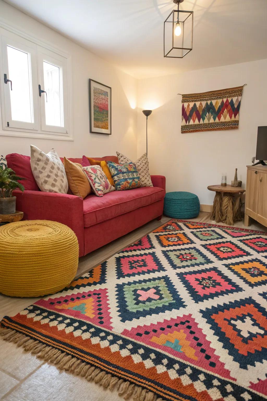 Patterns adds life to this compact living room.