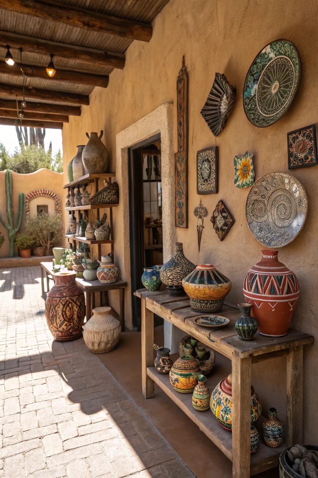 Pottery and stone accents give a countryside touch to an Arizona room.