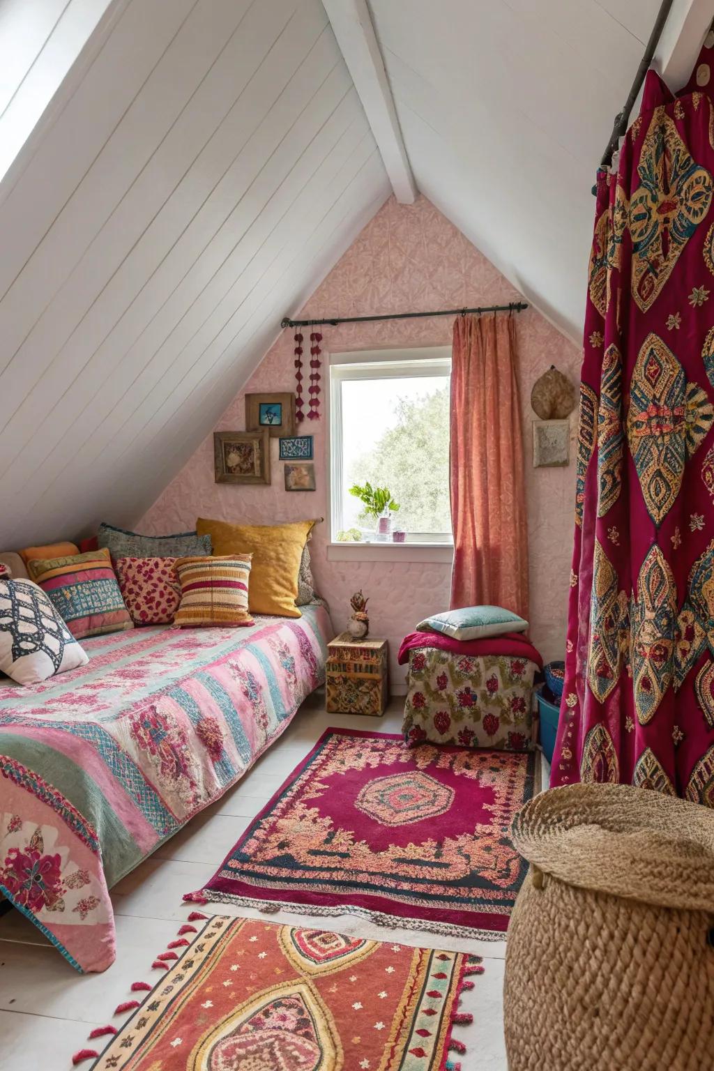 Bold patterns bring energy and vibrancy to your attic space.