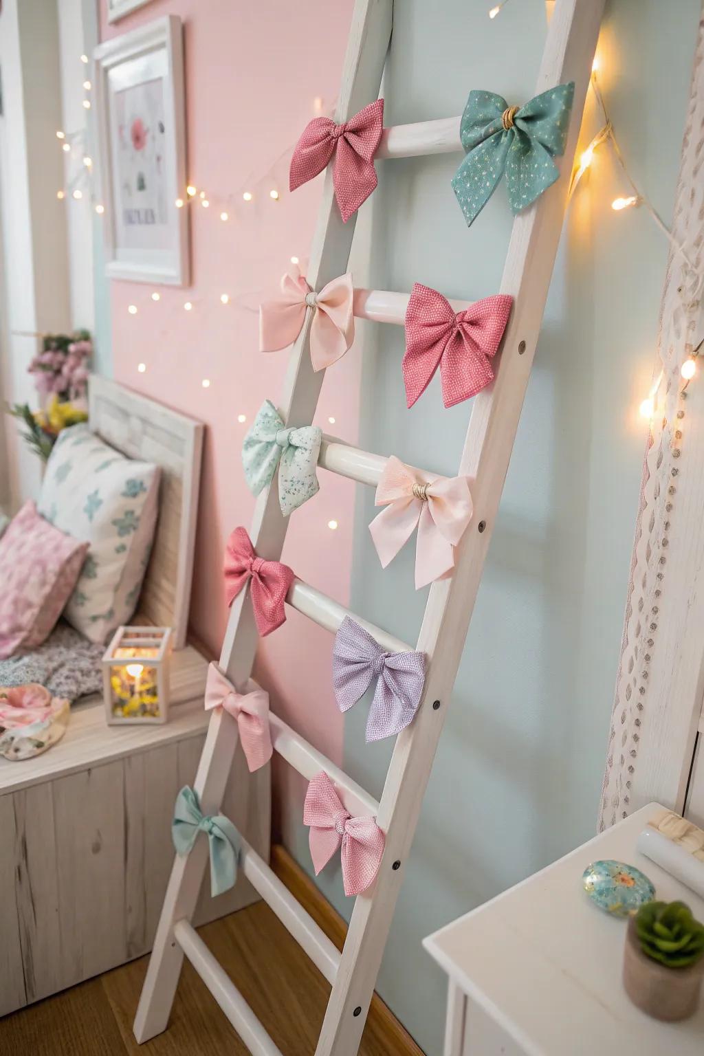 Creative ladder display to show off baby bows.