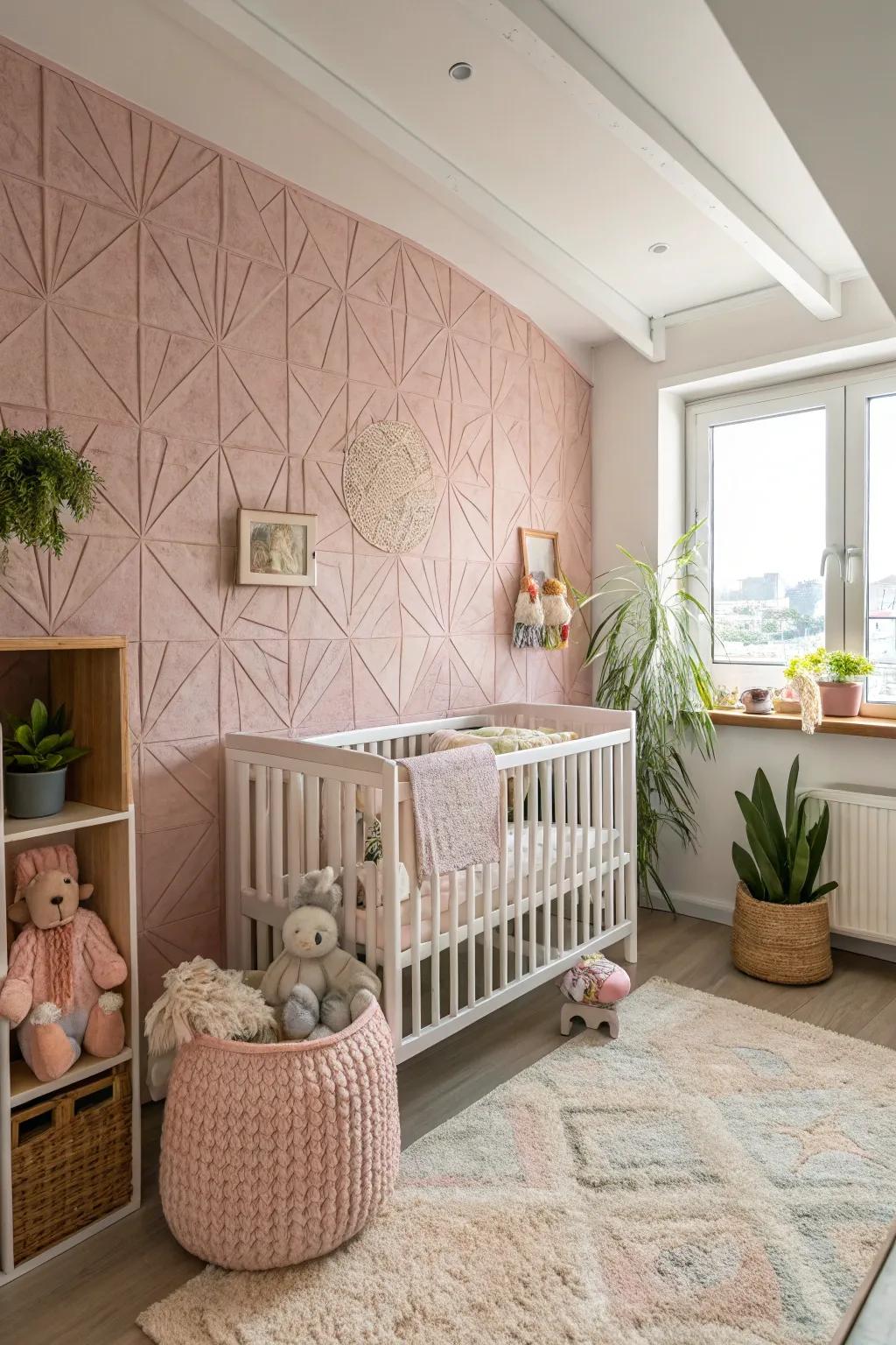 An accent wall adds depth and visual interest to the area.