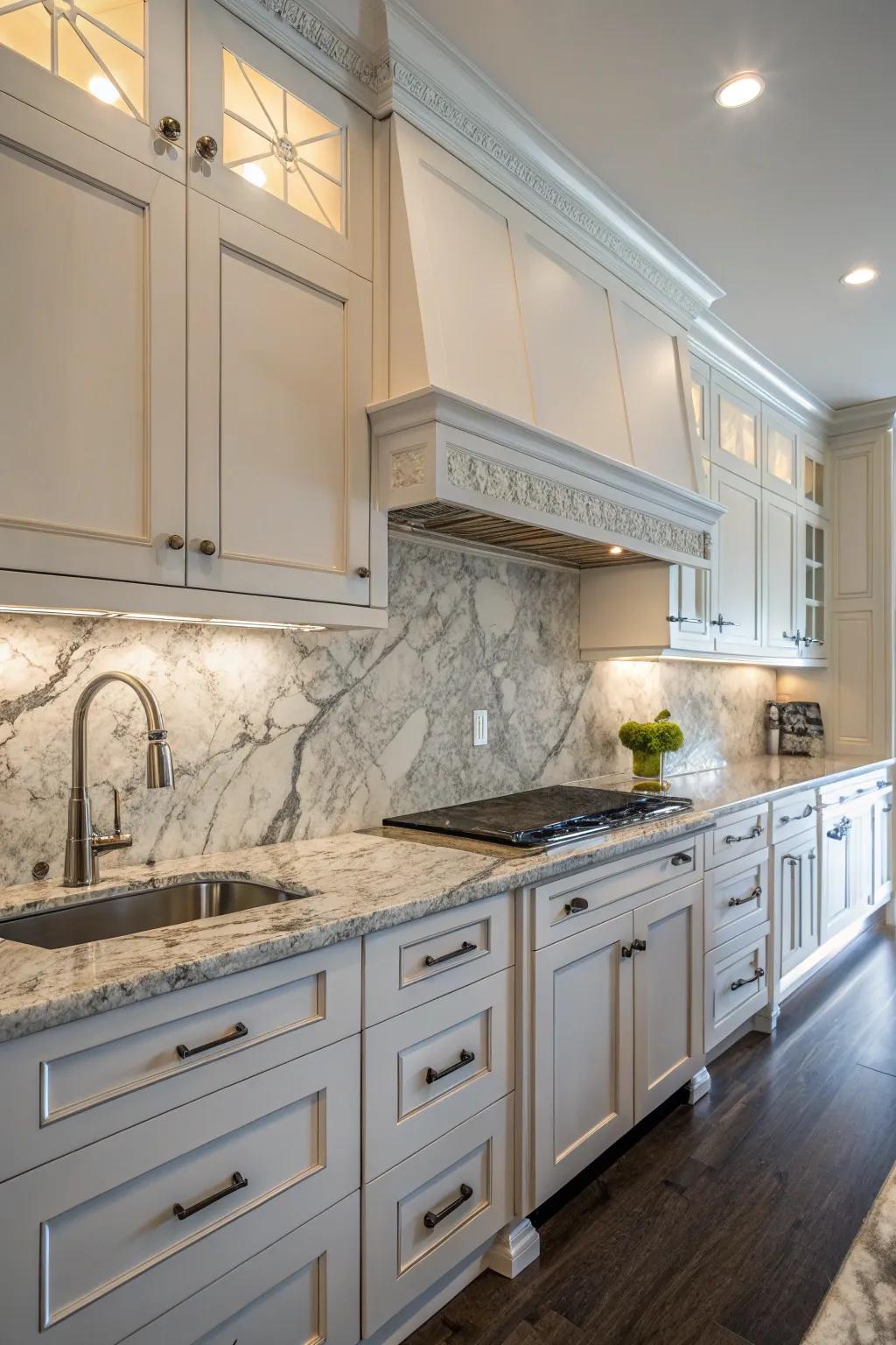 Marble and granite combine to make a luxurious kitchen duo.