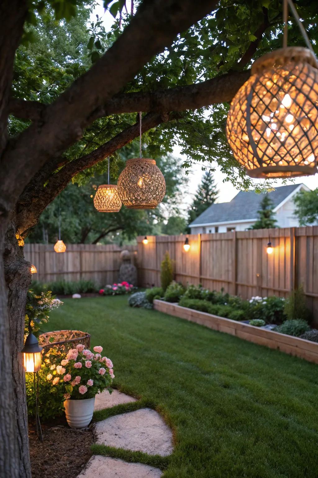 Rattan lamps bring depth and warmth to your outdoor decor.