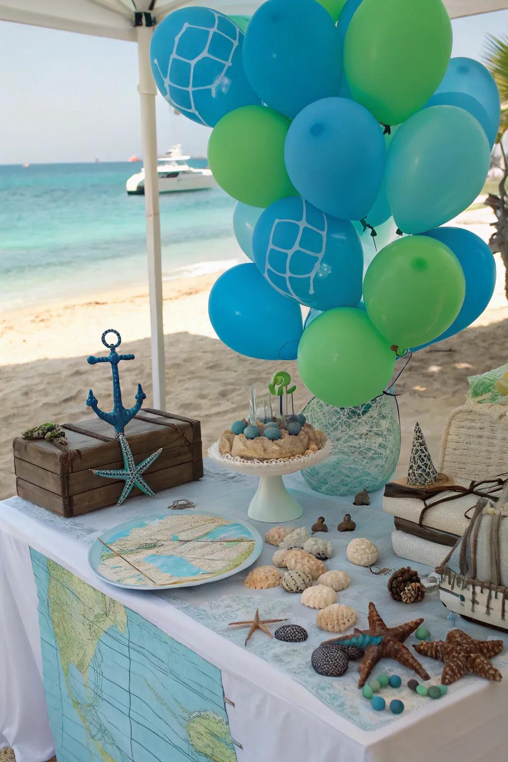 Under the sea theme with shades of blue and green balloons.