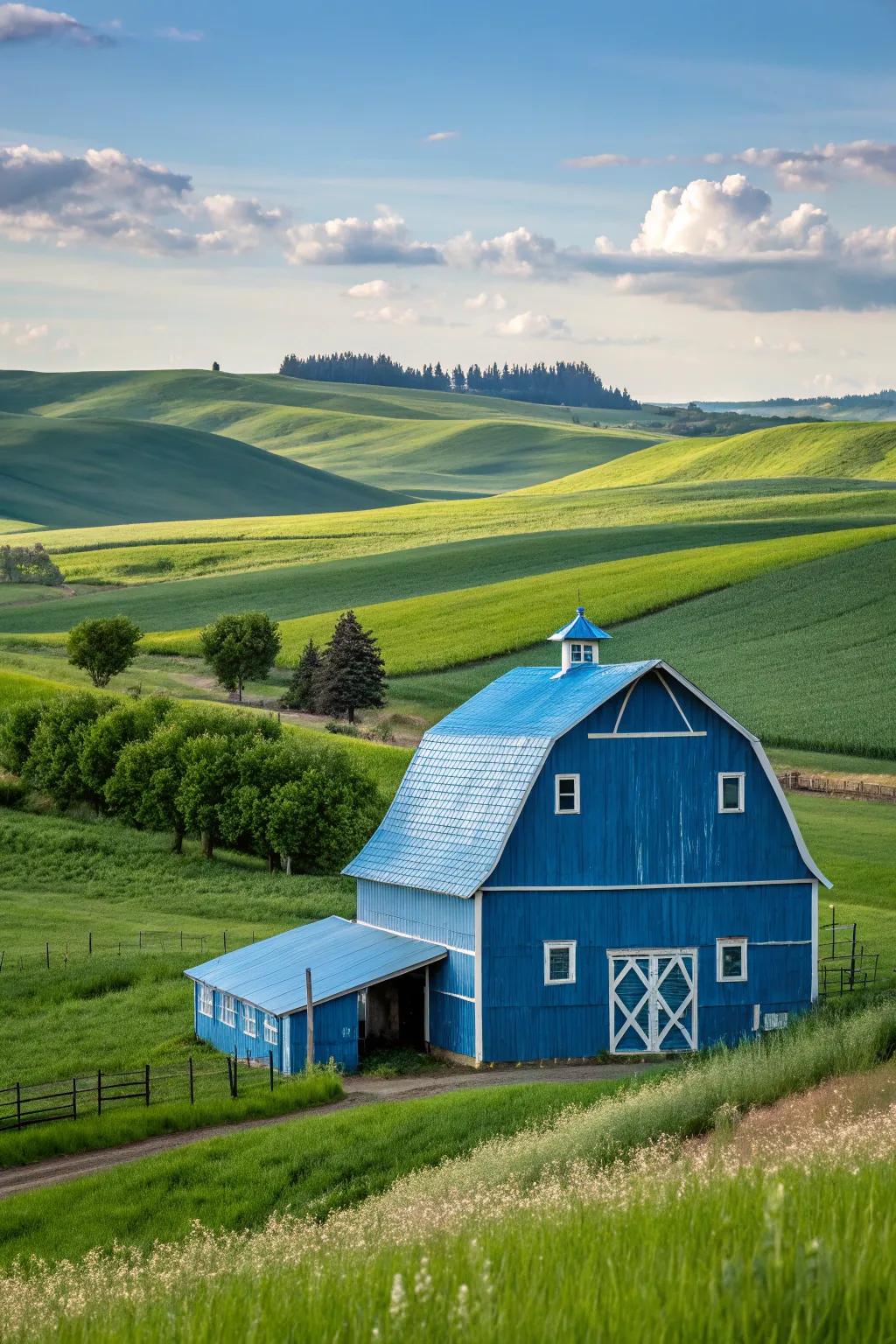 A unique azure-on-azure barn that stands out with its modern yet classic charm.